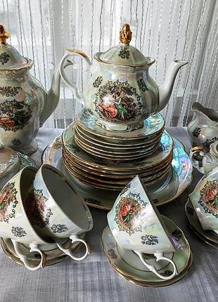 Чайний сервіз мадонна, kahla, гдр, 30 предметів, фарфор, перламутр