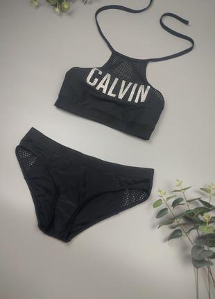 Чорний купальник з чашечками а, в, роздільний купальник calvin klein2 фото