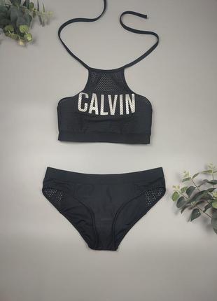 Чорний купальник з чашечками а, в, роздільний купальник calvin klein
