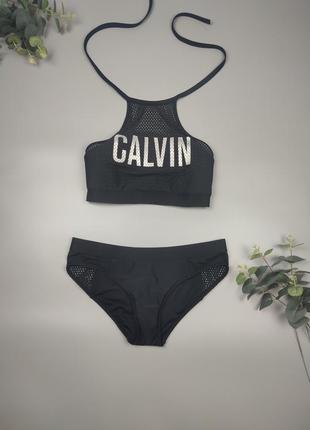 Чорний купальник з чашечками а, в, роздільний купальник calvin klein3 фото