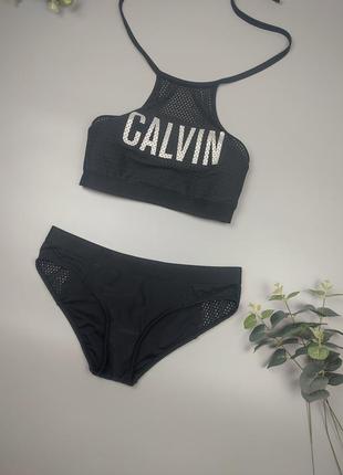 Чорний купальник з чашечками а, в, роздільний купальник calvin klein5 фото