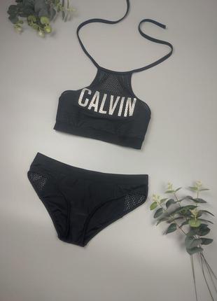 Чорний купальник з чашечками а, в, роздільний купальник calvin klein4 фото