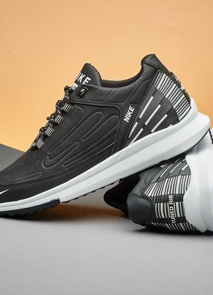 Мужские кожаные кроссовки nike черные с белым