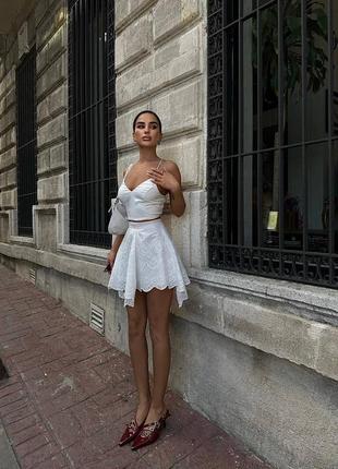 Белая юбка мини с кружевом туречковина xs s m l 42 44 462 фото
