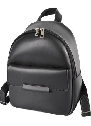 Черный — качественный заокругленный фабричный рюкзак с металлической фурнитурой, с карманом спереди(луцк, 779)6 фото