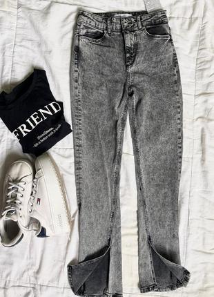 Джинси з розрізом сірі zara турція джинсы с разрезом высокая посадка серые