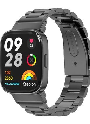 Металевий нержавіючий ремінець mijobs для xiaomi redmi watch 3 active чорний