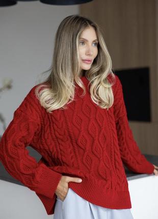 Женский вязаный свитер джемпер красный серый бежевый черный