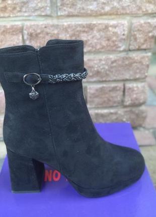 Ботинки женские черные экозамшевые на каблуке с платформой lino marano деми