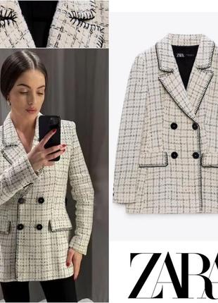 Zara невероятный женский двубортный твидовый пиджак