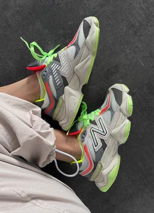 Кросівки new balance 9060 light grey / acid green premium8 фото