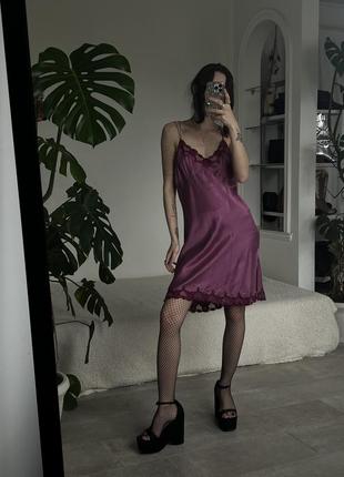 Бельеное фиолетовое платье из натурального шелка8 фото