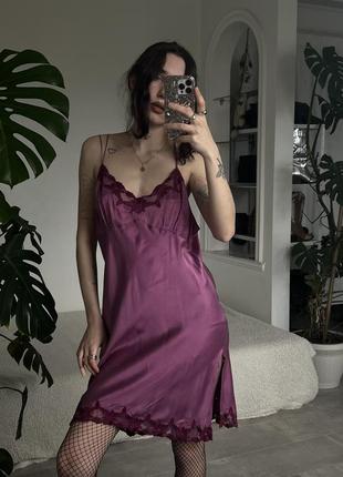 Білизняна фіолетова сукня з натурального шовку7 фото