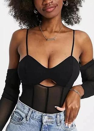 Корсетный черный боди asos с длинным рукавом