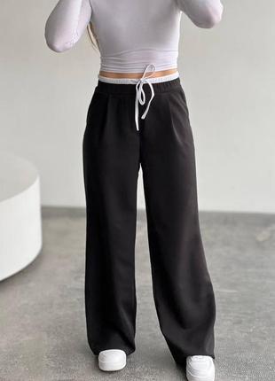 Штани в стилі zara з подвійним поясом, широкі брюки, прямые штаны4 фото