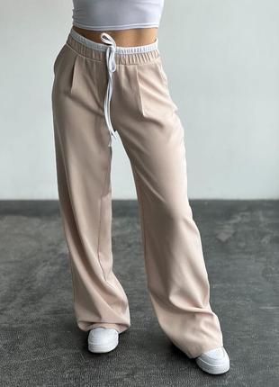 Штани в стилі zara з подвійним поясом, широкі брюки, прямые штаны7 фото