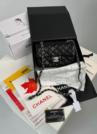 Сумка в стиле chanel classic 1.55 small single flap in black/silver9 фото