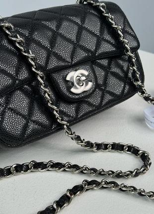 Сумка в стиле chanel classic 1.55 small single flap in black/silver3 фото