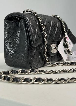 Сумка в стиле chanel classic 1.55 small single flap in black/silver4 фото