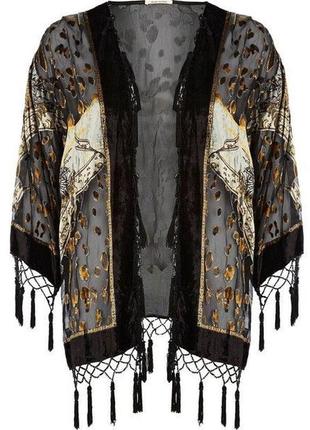 Велюровое кимоно с леопардовым принтом накидка кардиган кофта