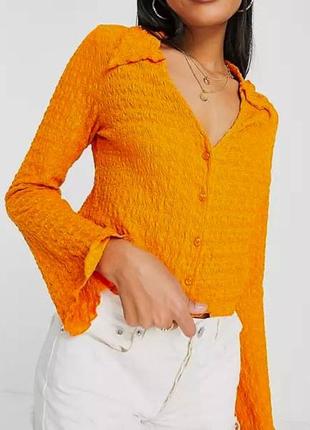 Оранжевая кофточка женская на пуговицах с широкими рукавами в винтажном стиле в идеальном состоянии
