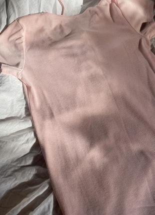 Нежная базовая розовая футболка на завязках, в рубчик fb sister4 фото