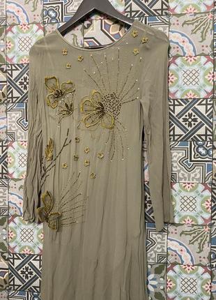 Сукня напівпрозора zara з аплікації з квітів та бісеру4 фото