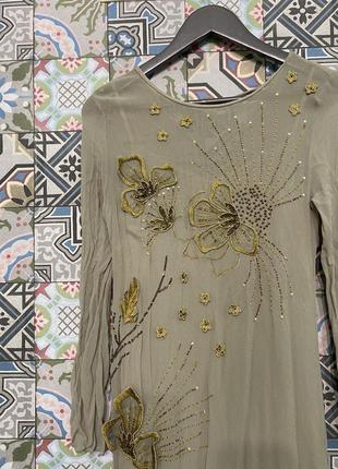 Сукня напівпрозора zara з аплікації з квітів та бісеру5 фото