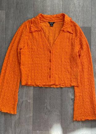 Оранжевая кофточка женская на пуговицах с широкими рукавами в винтажном стиле в идеальном состоянии4 фото