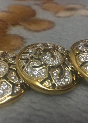 Позолоченные брендовые круглые три  пуговицы  de liguoro италия кристаллы2 фото