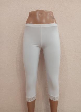 Білі  жіночі легінси з мереживними манжетами,з штучної тканини, розмір м2 фото