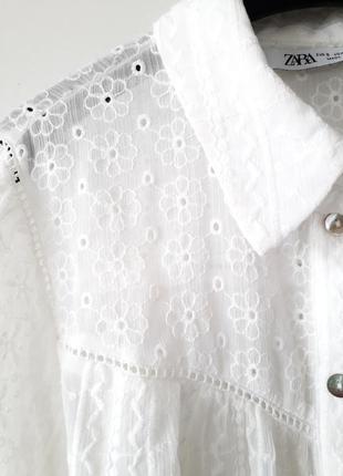 Укороченная рубашка сорочка блуза с прорезной вышивкой/ прошва zara6 фото
