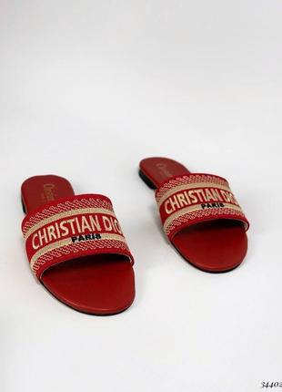 ▪️сланцы стиль christian dior кристиан диор женские летние лето тапки босоножки низкий ход танкетка шлепки шлепанцы сабо мюли слайдеры красные лого4 фото