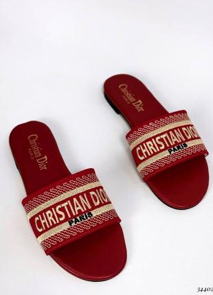 ▪️сланцы christian dior кристиан диор женские новые летние лето тапки босоножки низкий ход танкетка шлепки шлепанцы сабо мюли слайдеры красные лого