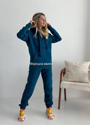 Спортивний костюм жіночий базовий теплий на флісі флісовий якісний пеньє чорний бежевий рожевий сірий осінній на осінь демісезонний батал