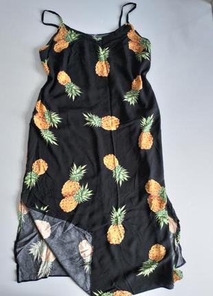 Сарафан миди платье платье на тонких бретелях с ананасами