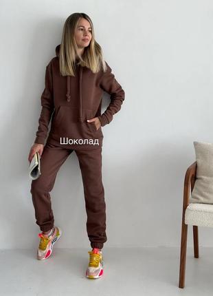 Спортивний костюм жіночий базовий теплий на флісі флісовий якісний пеньє чорний бежевий рожевий сірий осінній на осінь демісезонний батал