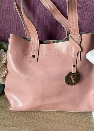 Кожаная сумка furla muse medium без плечевого ремня нежно-розовая3 фото