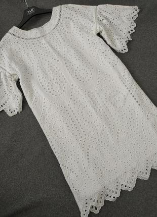 Біле бавовняне плаття вільного крою з вишивкою прошва mademoiselle r від la redoute, xs-s4 фото