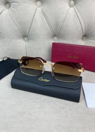 Сонцезахисні окуляри cartier з дерев'яними дужками зі вставками золота та коричневим склом g228