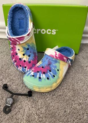 Crocs classic lined tie dye powder blue/multi кроксы для лидера и мужчин