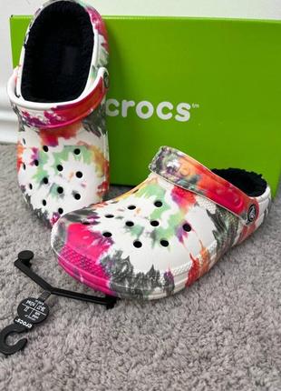 Crocs classic lined tie dye multi/black теплі крокси