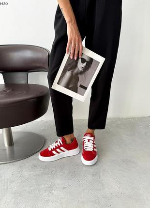 Женские кеды/кроссовки в стиле campus красные с белым из натуральной замши