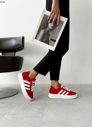 Женские кеды/кроссовки в стиле campus красные с белым из натуральной замши