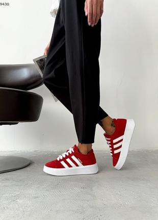 Женские кеды/кроссовки в стиле campus красные с белым из натуральной замши