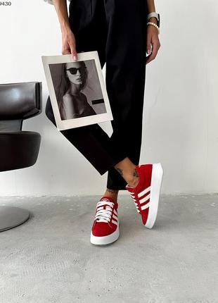 Женские кеды/кроссовки в стиле campus красные с белым из натуральной замши