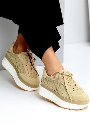 Sale замшеві жіночі бежеві кросівки на танкетці осінні натуральна замша весна осінь