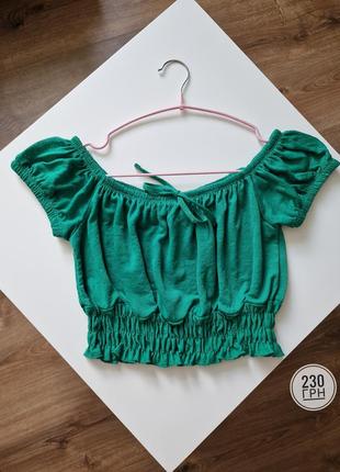 Топ зеленый спущенные плечи primark зеленый