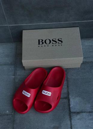 Мужские шлепанцы hugo boss красные тапочки hugo boss