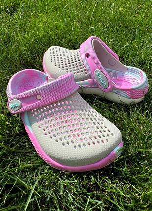 Детские кроксы сабо для девочек crocs literide 360 kids розовые серые лидер продаж все размеры в наличии